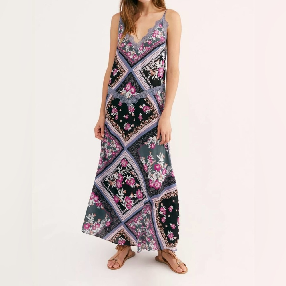Intimately Free People Stevie Lace Print Maxi Dress Graphite NWT Size XS